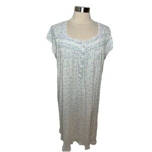 Eileen West Nightgown Womens XL Lace Button Front Floral Sleepwear Lounge Cotton
